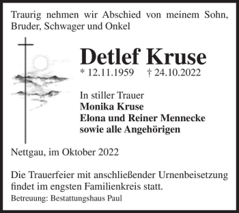 Traueranzeige von Detlef Kruse  von Magdeburger Volksstimme