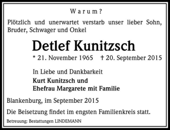 Traueranzeige von Detlef Kunitzsch  von Magdeburger Volksstimme