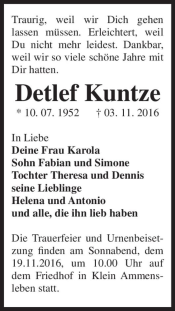Traueranzeige von Detlef Kuntze  von Magdeburger Volksstimme
