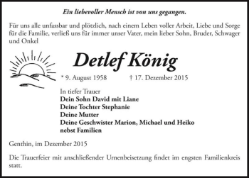 Traueranzeige von Detlef König  von Magdeburger Volksstimme