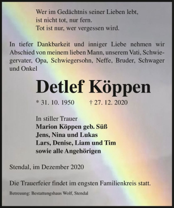 Traueranzeige von Detlef Köppen  von Magdeburger Volksstimme
