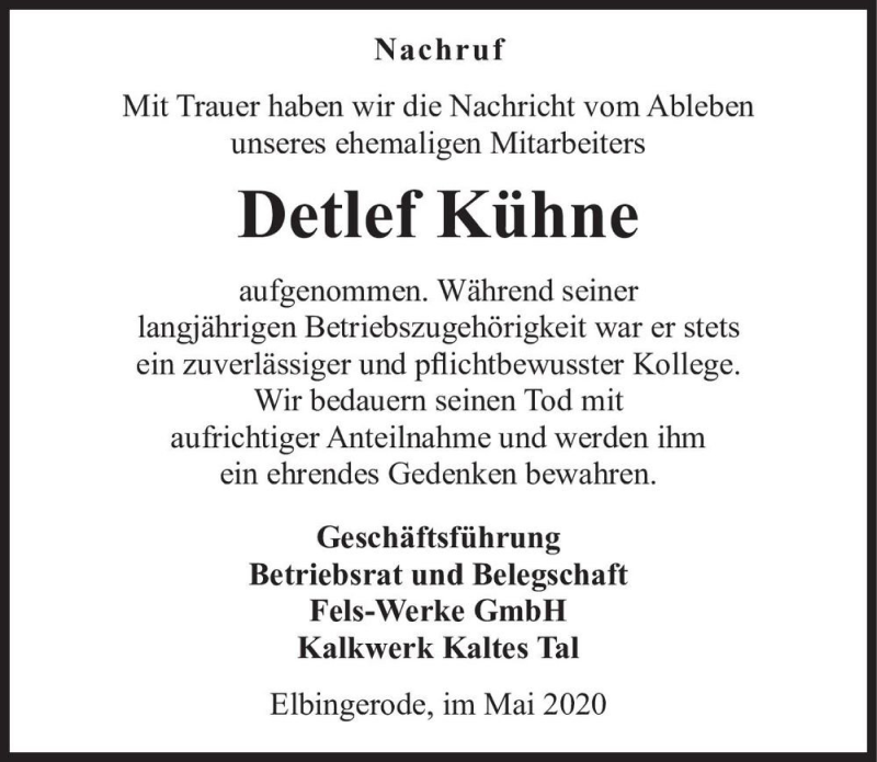  Traueranzeige für Detlef Kühne  vom 06.05.2020 aus Magdeburger Volksstimme