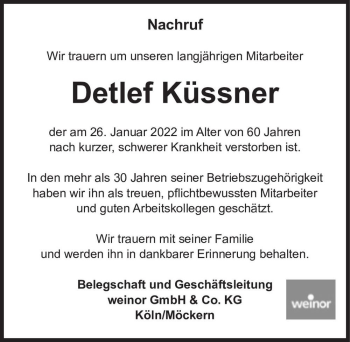 Traueranzeige von Detlef Küssner  von Magdeburger Volksstimme