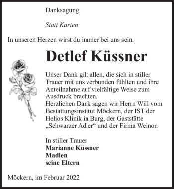 Traueranzeige von Detlef Küssner  von Magdeburger Volksstimme