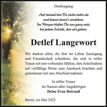 Traueranzeige von Detlef Langewort  von Magdeburger Volksstimme