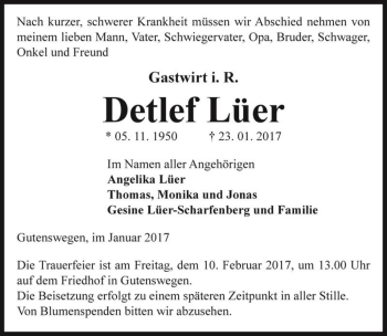 Traueranzeige von Detlef Lüer  von Magdeburger Volksstimme