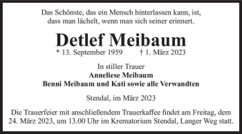 Traueranzeige von Detlef Meibaum  von Magdeburger Volksstimme