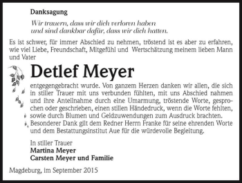 Traueranzeige von Detlef Meyer  von Magdeburger Volksstimme