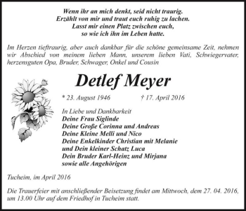 Traueranzeige von Detlef Meyer  von Magdeburger Volksstimme
