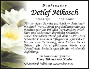 Traueranzeige von Detlef Mikosch  von Magdeburger Volksstimme