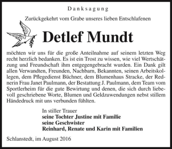 Traueranzeige von Detlef Mundt  von Magdeburger Volksstimme