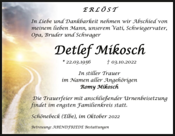 Traueranzeige von Detlef Míkosch  von Magdeburger Volksstimme