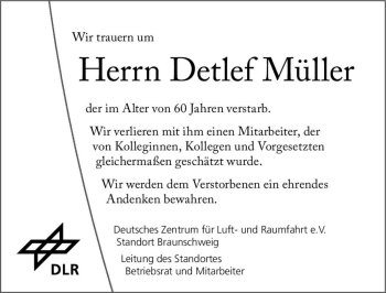 Traueranzeige von Detlef Müller  von Magdeburger Volksstimme