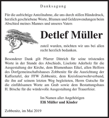 Traueranzeige von Detlef Müller  von Magdeburger Volksstimme