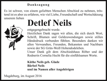 Traueranzeige von Detlef Neils  von Magdeburger Volksstimme