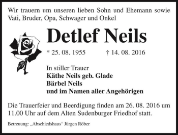 Traueranzeige von Detlef Neils  von Magdeburger Volksstimme