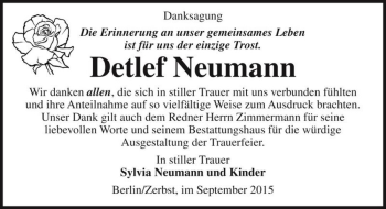 Traueranzeige von Detlef Neumann  von Magdeburger Volksstimme