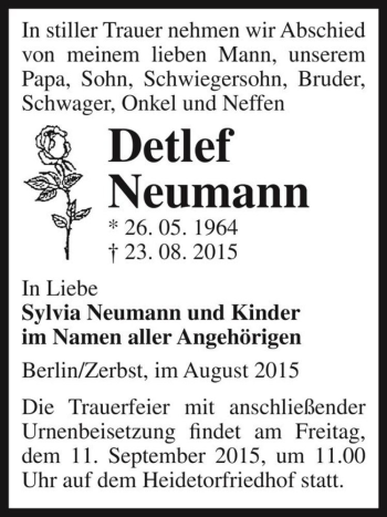 Traueranzeige von Detlef Neumann  von Magdeburger Volksstimme