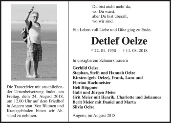 Traueranzeige von Detlef Oelze  von Magdeburger Volksstimme