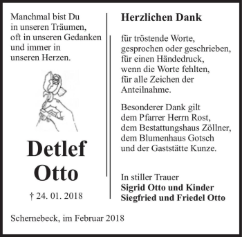 Traueranzeige von Detlef Otto  von Magdeburger Volksstimme