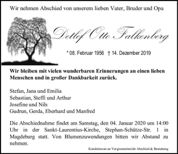 Traueranzeige von Detlef Otto Falkenberg  von Magdeburger Volksstimme