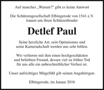 Traueranzeige von Detlef Paul  von Magdeburger Volksstimme