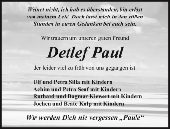 Traueranzeige von Detlef Paul  von Magdeburger Volksstimme