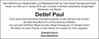 Traueranzeige von Detlef Paul  von Magdeburger Volksstimme