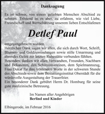 Traueranzeige von Detlef Paul  von Magdeburger Volksstimme