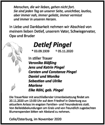 Traueranzeige von Detlef Pingel  von Magdeburger Volksstimme