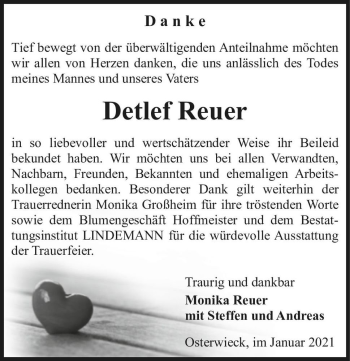 Traueranzeige von Detlef Reuer  von Magdeburger Volksstimme