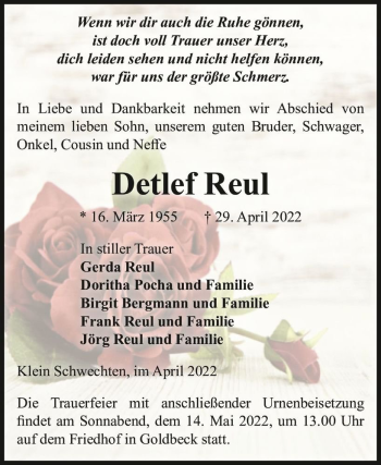 Traueranzeige von Detlef Reul  von Magdeburger Volksstimme