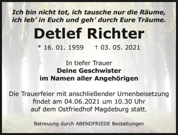 Traueranzeige von Detlef Richter  von Magdeburger Volksstimme