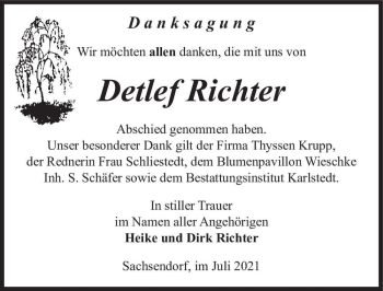 Traueranzeige von Detlef Richter  von Magdeburger Volksstimme