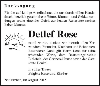 Traueranzeige von Detlef Rose  von Magdeburger Volksstimme