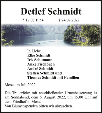 Traueranzeige von Detlef Schmidt  von Magdeburger Volksstimme