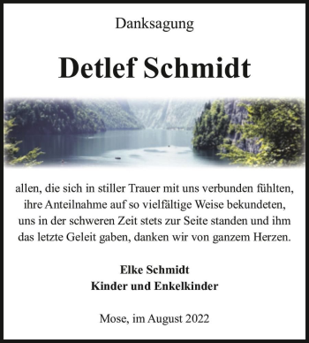 Traueranzeige von Detlef Schmidt  von Magdeburger Volksstimme