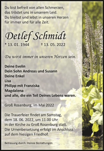 Traueranzeige von Detlef Schmidt  von Magdeburger Volksstimme