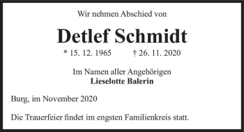 Traueranzeige von Detlef Schmidt  von Magdeburger Volksstimme