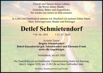 Traueranzeige von Detlef Schmietendorf  von Magdeburger Volksstimme