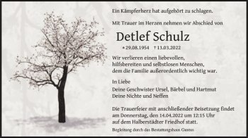 Traueranzeige von Detlef Schulz  von Magdeburger Volksstimme