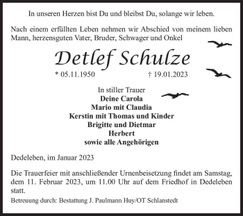 Traueranzeige von Detlef Schulze  von Magdeburger Volksstimme