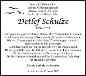 Traueranzeige von Detlef Schulze  von Magdeburger Volksstimme