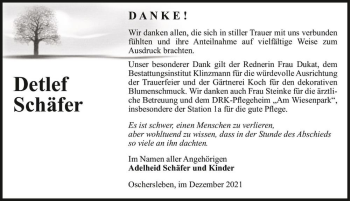 Traueranzeige von Detlef Schäfer  von Magdeburger Volksstimme
