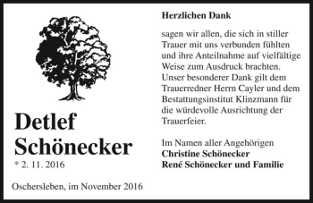 Traueranzeige von Detlef Schönecker  von Magdeburger Volksstimme