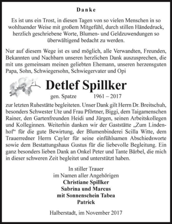 Traueranzeige von Detlef Spillker (gen. Spatze)  von Magdeburger Volksstimme