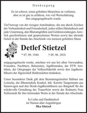 Traueranzeige von Detlef Stietzel  von Magdeburger Volksstimme