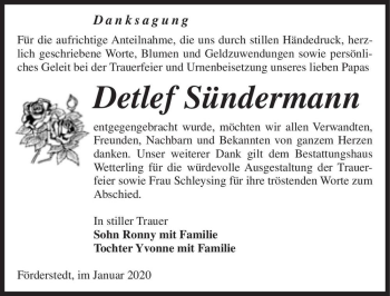 Traueranzeige von Detlef Sündermann  von Magdeburger Volksstimme