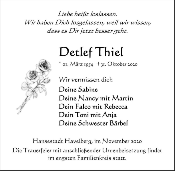 Traueranzeige von Detlef Thiel  von Magdeburger Volksstimme