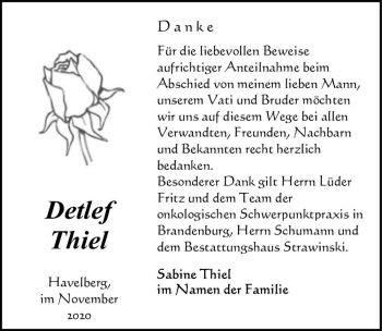 Traueranzeige von Detlef Thiel  von Magdeburger Volksstimme